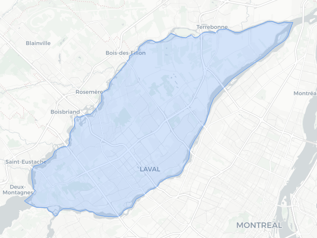 Map of Laval, 3685 apartments for rent, avg. $1731/month