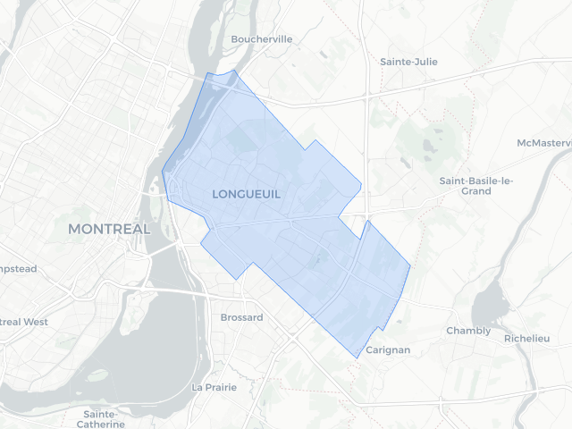Map of Longueuil, 2920 apartments for rent, avg. $1531/month