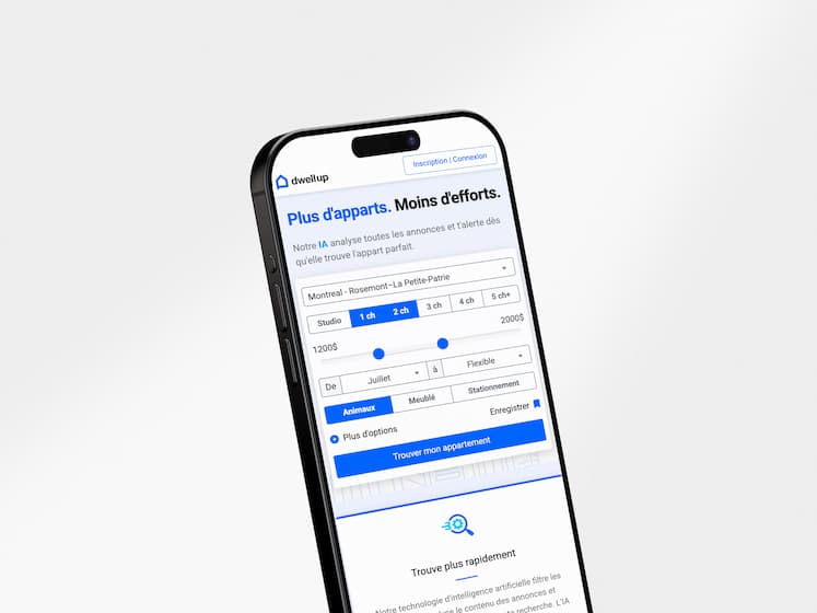 Application mobile Dwellup - interface de recherche