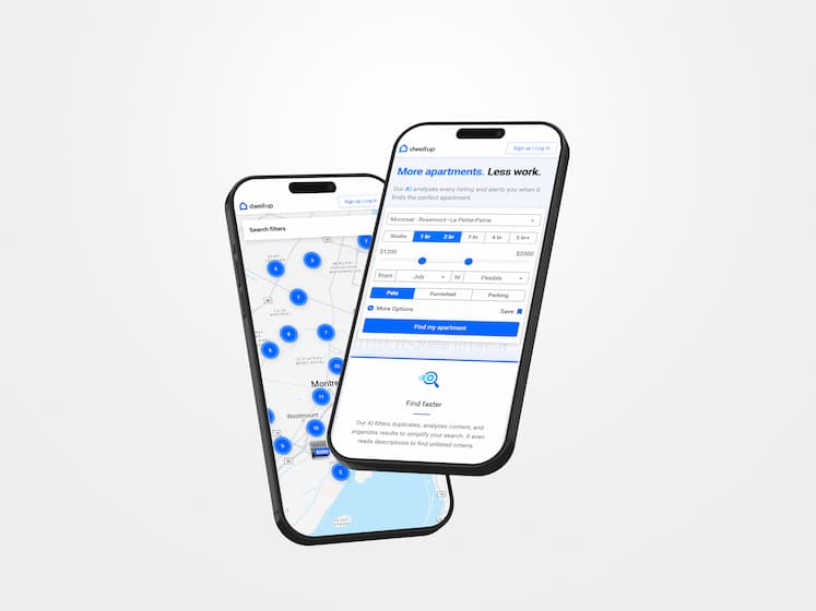 Dwellup mobile app - map and search views
