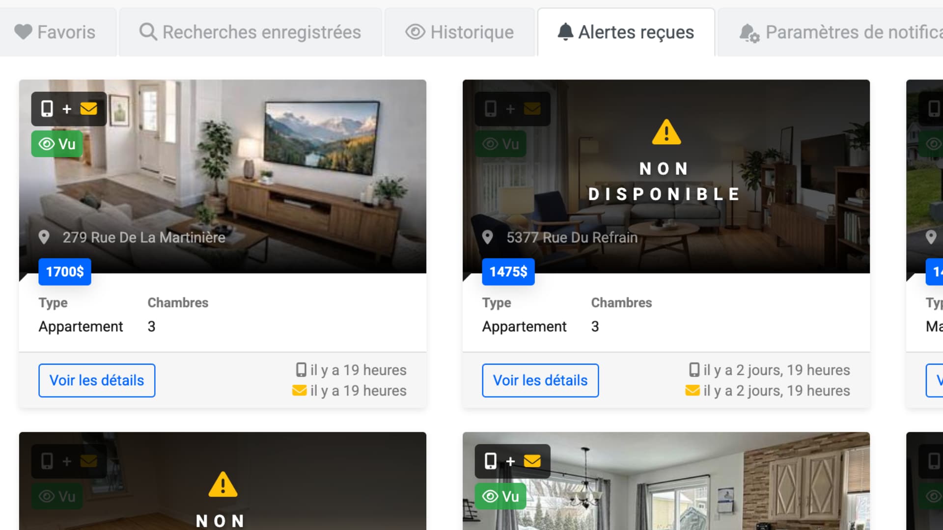 Screenshot: alert history