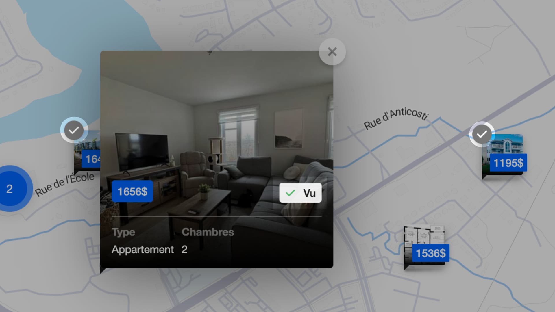 Screenshot: seen markers on map