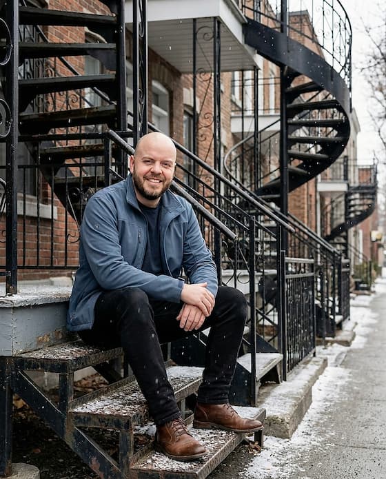 Gabriel, founder of Dwellup, on Montreal's iconic spiral staircase